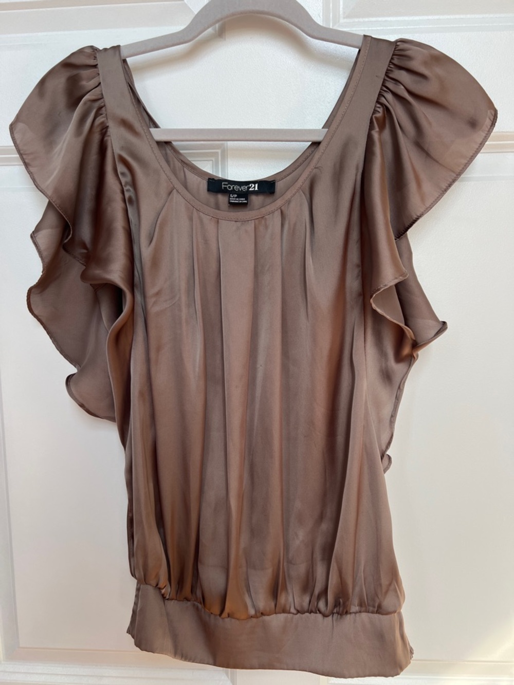 Forever 21 Brown Taupe Ruffled Sleeve Blouse
